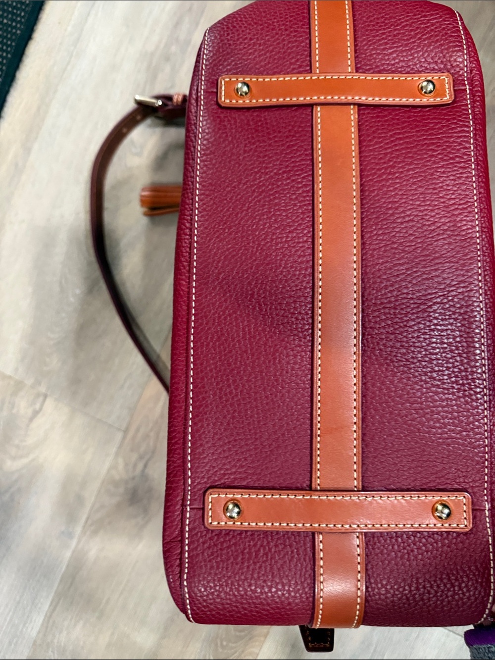 Dooney & Bourke cranberry Leather Shoulder Bag with Tan Trim - Picture 4 of 11